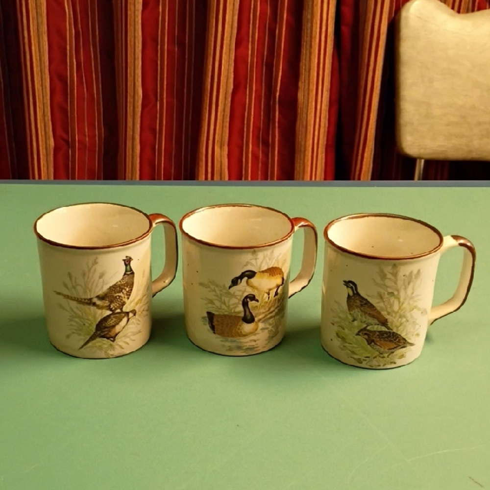 Elegant Bird Motif Mugs - Set of 3